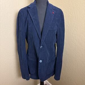 FG Fusaro Gold Navy Corduroy Blazer Sport Coat Stretch Cotton 2 Button